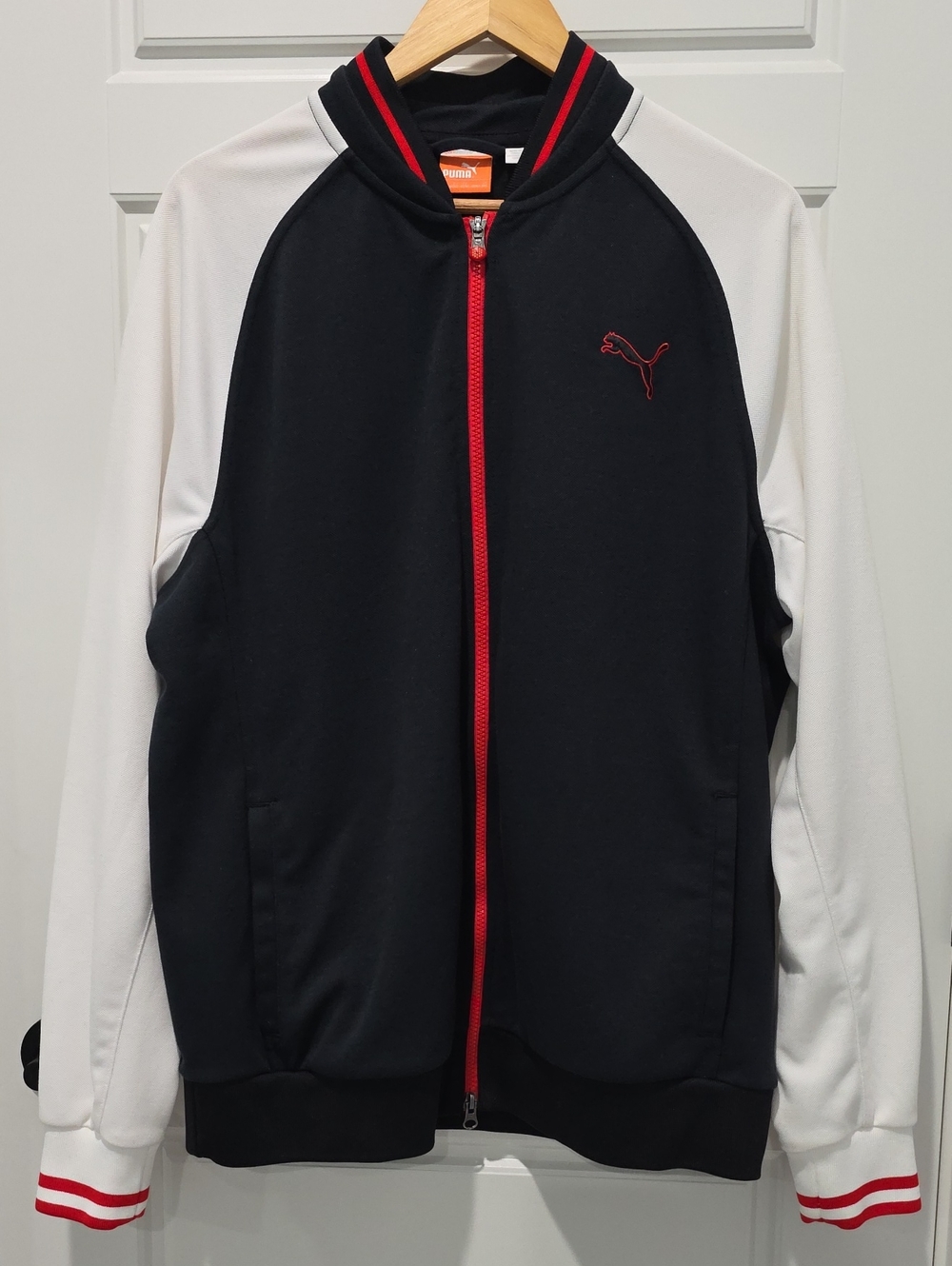 Puma Black & White Zip-Up Track Jacket with Red Trim